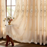 1pc Elegant Double  Layer Embroidered Blackout Curtains with Sheer, for Living Room, Bedroom,Sun Proof,Thermal Insulated