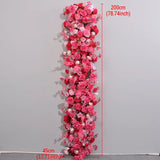 Popxstar Artificial Red Rose Green Plants Flower Row Long Runner Wedding Backdrop Decor Floral Arrangement Party Props Table Centerpiece