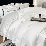 Popxstar  100% Egyptian Cotton White Luxury Embroidery Hotel Style Bedding Set Duvet Cover Set Flat/Fitted Bed Sheet Pillowcases 4Pcs