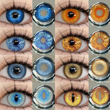 Popxstar 2Pcs Blue Halloween Colorful Contacts Lenses Anime Cosplay Eyes Lens Yellow Multicolored Lenses Yearly Beautiful Pupils