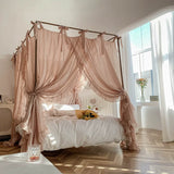 Princess Girls Bed Curtains Canopy Bed Square Court Mosquito Textile Encrypted Netting Mesh Net for King Bed with Bracket Pole