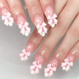 Popxstar Blush Pink False Nails Bowknot Diamond Pearl 3D Design Press on Nail Tips with Harmless Smooth Edge Nails Woman DIY Fake Nails