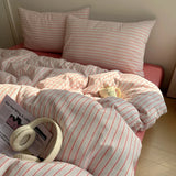 Popxstar  Nordic Bedding Set Pure Cotton Striped Duvet Cover Set Soft Flat Sheet Single Queen Size Double Bed Sheet Set For Bedroom Decor