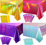 Popxstar Hot Pink Iridescence Plastic Tablecloth Shiny Foil Metallic Laser Rainbow Rectangle Table Cover for Birthday Wedding Party Decor