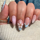 Popxstar 24Pcs Pink Almond False Nails Butterfly Ballet with French Design Wearable Fake Nails Simple Artificial Press on Nails Tips Art