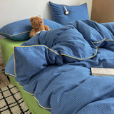 Cotton Double Gauze Bedding Sets Striped Grinkled Muslin Duvet Cover Bed Flat Sheet Pillowcases Bed Linens Students Bedroom