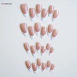 Popxstar  Glossy Nude Pink Color False Nails White French Tip Almond Press on Nails Full Cover Wearable Fake Nails for Women and Girls