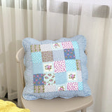 Soft Breathable 100% Cotton Patchwork Pillow Cover with Ruffled Edge Multi Functional Cushion Case for Sofa and Office Easy Care