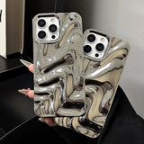 Fashion Silver 3D Unique Water Wave Texture Phone Back Cover For iPhone 17 Air 16 15 13 12 11 Pro Max Case