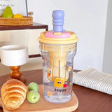 New Plastic Straw Water Bottles For Girls Summer Large Capacity Tea Water Separation Drinking Water Bottle For Schools Portable