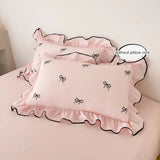 Popxstar 3pcs bow embroidery Bedding set ruffles Duvet Cover Set (1*Duvet Cover + 2*Pillowcase, Without Core)for bedroom guest room