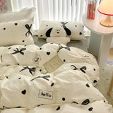 Popxstar Ins Black Bowknot Bedding Set Polyester Bed Flat Sheet Duvet Cover Twin Full Queen Princess Style Bed Linen Girls Quilt Cover