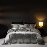 Popxstar  4Pcs Champagne Silk Damask Jacquard Egyptian Cotton Patchwork Luxury Bedding Set Duvet Cover Flat/Fitted Bed Sheet Pillowcases