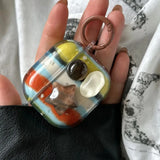 Retro Splice Striped Stereoscopic Stars Gemstone Earphone Case For Airpods 1 or 2 3 4 Pro Shockproof Protective Cover with Hook