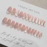 Popxstar 24 Pcs Cat Eye Winter Press on Nails for Gluing Long Korea False Nail for Girls Cheap Coffin Stick-on Fake Nails Set with Glue