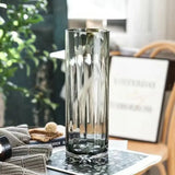 Popxstar  Smoke Gray Transparent Glass Vase With Floral Base For Fresh Flowers Lucky Bamboo Home Decor