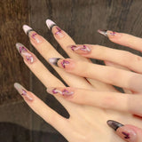 Popxstar  10pcs Nude Handmade Press on Nails Tip Spring Cat's Eye French Rhinestone Oval Fake Nail Simple Butterfly False Nail Reusable