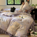 Popxstar  Nordic Bedding Sets 100% Cotton Floral Flat Bed Sheet Set 2 Pillowcases Skin-Friendly Queen King Double Size Bed Linen Set