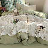 3/4Pcs Bedding Set Korean Princess Polka Dot Bedding Cute Bow Bed Linen 2 Bedroom Cotton Bed Linen With Ruffles Couple Quilt