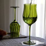 Popxstar  Retro Green Wine Glass Minimalist Textured Glass Goblet French Style Home Bar Party Drinkware for Red Wine Tasting & Decor Gifts