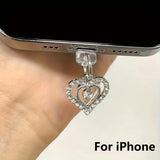 Popxstar Water Diamond Love Beautiful Phone Dust plug Accessories Decoration Hanging Pendant for iPhone for Samsung Type-C Charging Port