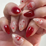 Popxstar  24pcs Mid-length Almond False Nails Simple Pattern Design Stick on Fake Nail Round Head Wearable Press on Nails Sets Finished