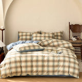 New 100% Cotton Bedding Set 1pc Duvet Cover and 2pcs Pillowcases  Plaid Soft Skin Friendly Bedding Single and Double King Size
