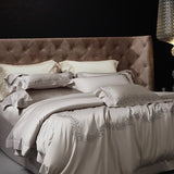 Popxstar  Luxury Embroidery Bedding Set 800TC Lyocell Cotton Soft Silky Cool Feeling Duvet Cover Flat/Fitted Bed Sheet Pillowcases 4Pcs