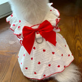 Summer Princess Dog Clothes Cute Heart Print Bow Dress for Chihuahua Puppy Sweet Skirt Cotton Dress for Girl Dog Pet Costume