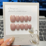 Popxstar  10Pcs Short Handmade Cat Eye Press on Nails French Rhinestone Decoration False Nail Gradient Wearable Full Cover Fake Nail Tips