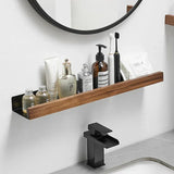 Popxstar Wood Matt Black Bathroom Shelf Organizer Shower Storage Rack Solid Corner Shelves Wall Mounted Toilet Holder Kitchen Shelf