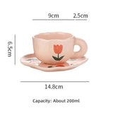 Popxstar  Ceramic Coffee Mug and Saucer Set Hand Pinching Irregular Cute Pattern Milk Juice Afternoon Tea Water Cup Girl Flower Tea Cup