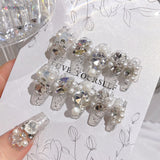 Popxstar  24Pcs Long Ballerina Fake Nails Sparkly Diamond Designs Press on Nails White Pearl Clear False Nails for Women Bride Wedding