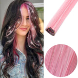 Popxstar 6pcs/pack Colored Party Highlights Clip in Hair Extensions for Girls 22 inches Multi-colors Straight Hair Synthetic Hairpieces