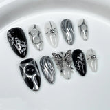Popxstar 10Pcs Pink Almond Handmade Press on Nails Bow Fake Nails with Rhinestone Decoration Wearable Stick-on Nails False Nail 네일팁