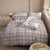 Popxstar  Striped Duvet Cover Set Queen 100% Washed Cotton Bedding Set, Luxury Soft Pink Vertical Ticking Stripes Comforter Cover, (3pcs)