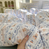 4Pcs Set Floral And Polka Dot Print Styles Duvet Cover Bed Sheet Pillowcase Full-Size Bedspread Set 1.5-Sleeper Bedding Set