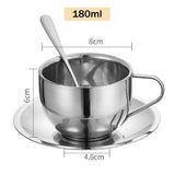 Popxstar 200ml Espresso Cup Saucer Scoop Included Dual Wall 304 Stainless Steel Milk Mug Coffee Cup Mirror Drinkware for Cafeteria