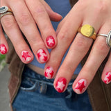 Popxstar  Y2K Girls Press on Nails Short Round Head Fake Nails Red Five-pointed Star Designs Simple Charms False Nails Wearable Manicure