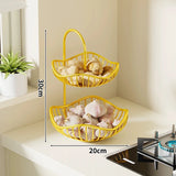 Desktop double-layer storage basket metal iron Retro industrial style vegetable fruit storage rack shelf kitchen household