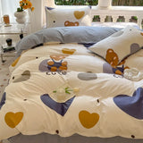Popxstar  Kawaii Bear Printed Bed Set Floral Duvet Cover Pillowcase Bedding Set Cute Dinosaur Bed Linen Sheet Quilt Full Queen King Size