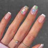 Popxstar 24Pcs Short Ballet False Nails with Bow Design White French Press on Nails Wearable Square Head Full Cover Fake Nail Manicure