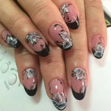 Popxstar  24Pcs Short Almond Press on nails French Tips Press on nails False Nails Simple Rose Full Cover Wearable Fake Nail Tips Art
