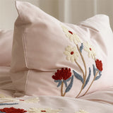 Popxstar  Flowers Towel Embroidery Bedding Set 100% Cotton Brushed Single Queen King Size Duvet Cover Flat/Fitted Sheet Pillowcases 3/4Pc