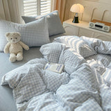Popxstar New Lattice Duvet Cover Set with Sheet Pillowcases No Filling Warm Bed Linen Twin Full Queen Size Grid Home Bedding Set