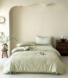 Popxstar  Flowers Embroidery Luxury Bedding Set 600TC Lyocell Bamboo Fiber Soft Silky Duvet Cover Flat/Fitted Bed Sheet Pillowcases 4Pcs
