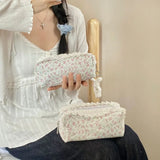 Popxstar Korean Lace Floral Pencil Case Portable Fabric Ruffle Stationery Organizer  Aesthetic Study Pen Bag for Students Back To School