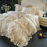 Popxstar  100% Tencel Bedding Set 60s Lace Flat Sheet Set With Pillowcase Queen King Double Size Bare Sleeping Skin-Friendly Bed Linen Set