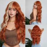 Popxstar Super Long Curly Silver Synthetic Wig with Fluffy Bangs White Water Wave Hair Wigs for Women Daily Use Cosplay Colored Hair Wig