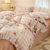 Popxstar  Princess Style Bedding Sets Ruffle Lace Bow Quilt Cover Romantic Bedclothes Decor Woman Girls Bedroom Duvet Cover 4pcs
